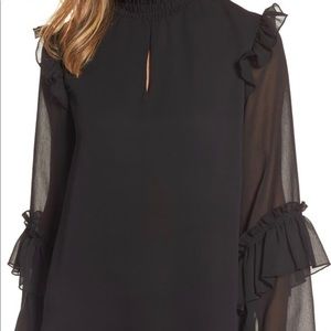 Bobeau Ruffle Sleeve Blouse - Size Small - Color Black